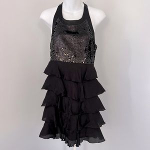 Bebe Black Sequins/Ruffles Silk Dress